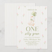 One Silly Goose Floral 1st Birthday 招待状 (正面/裏面)
