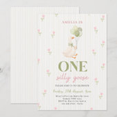 One Silly Goose Floral 1st Birthday 招待状 (正面/裏面)