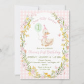 One Silly Goose Floral Pink Girl Birthday 招待状 (正面)