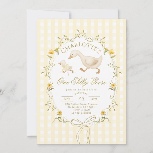 One Silly Goose Gender neutral 1st Birthday 招待状 (正面)