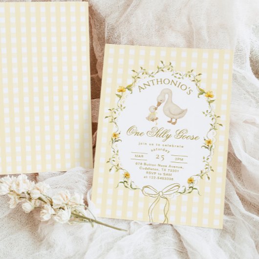 One Silly Goose Gender neutral  1st Birthday 招待状