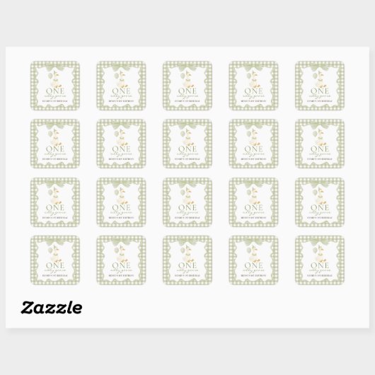 One Silly Goose Gingham 1st Birthday Sticker スクエアシール (シート)