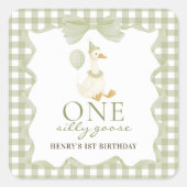 One Silly Goose Gingham 1st Birthday Sticker スクエアシール (正面)