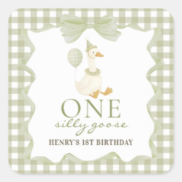 One Silly Goose Gingham 1st Birthday Sticker スクエアシール