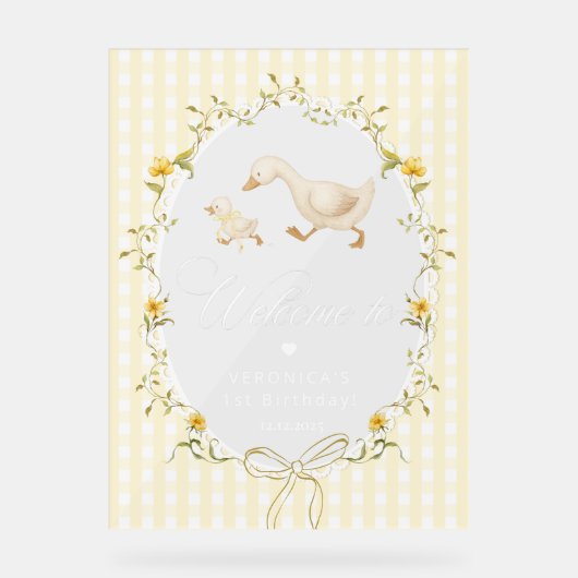 One Silly Goose Gingham 1st Birthday Welcome アクリルサイン (正面)