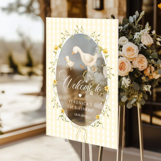 One Silly Goose Gingham 1st Birthday Welcome アクリルサイン