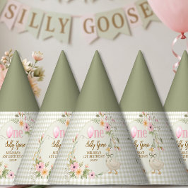 One Silly Goose Gingham Floral Birthday Party Hat パーティーハット
