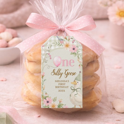 One Silly Goose Gingham Floral First Birthday   ギフトタグ