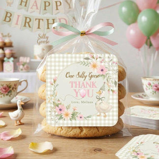 One Silly Goose Gingham Floral Thank You スクエアシール