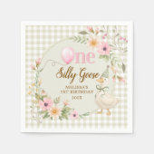 One Silly Goose Gingham Pink Flora Birthday Party スタンダードカクテルナプキン (正面)