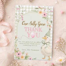 One Silly Goose Gingham Pink Floral Birthday サンキューカード