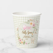 One Silly Goose Gingham Pink Floral Birthday  紙コップ (裏面)