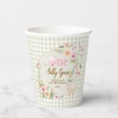 One Silly Goose Gingham Pink Floral Birthday  紙コップ (正面)