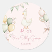One Silly Goose Girl 1st Birthday ラウンドシール (正面)