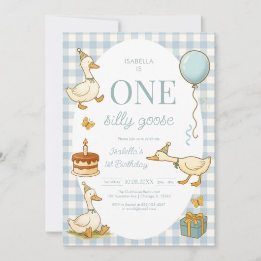 One Silly Goose Girl 1st Birthday Party Invitation 招待状 (正面)