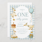 One Silly Goose Girl 1st Birthday Party Invitation 招待状 (正面/裏面)