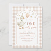 One Silly Goose Girl 1st Birthday Party Invitation 招待状 (正面)
