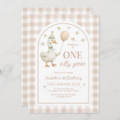 One Silly Goose Girl 1st Birthday Party Invitation 招待状 (正面/裏面)