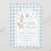 One Silly Goose Girl 1st Birthday Party Invitation 招待状 (正面/裏面)