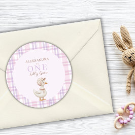 One Silly Goose Girl 1st Birthday Party Thank You ラウンドシール