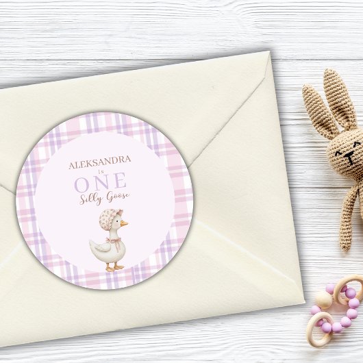 One Silly Goose Girl 1st Birthday Party Thank You ラウンドシール