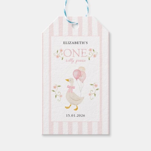 One Silly Goose Girl 1st Birthday Pink ギフトタグ (正面)