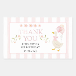 One Silly Goose Girl 1st Birthday Pink Thank You 長方形シール