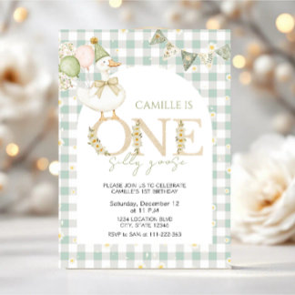  One Silly Goose Girl First Birthday 招待状