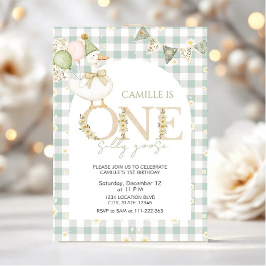  One Silly Goose Girl First Birthday 招待状