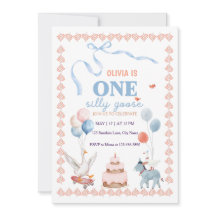 One Silly Goose Girl First Birthday Watercolor