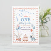 One Silly Goose Girl First Birthday Watercolor 招待状 (スタンド正面)