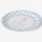 One Silly Goose Girls 1st Birthday Blue Gingham ペーパープレート (アングル)