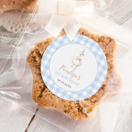 One Silly Goose Girls 1st Birthday Blue Gingham ラウンドシール