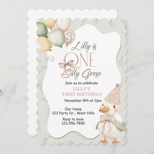 One Silly Goose, Goose, ONE, First Birthday, Goose 招待状 (正面/裏面)