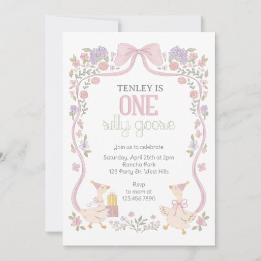 One Silly Goose, Goose Party, First Birthday  招待状 (正面)