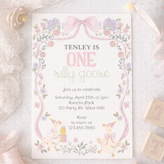 One Silly Goose, Goose Party, First Birthday  招待状