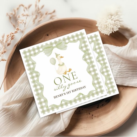 One Silly Goose Green 1st Birthday Paper Napkin スタンダードランチョンナプキン