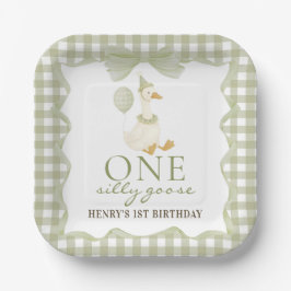  One Silly Goose Green 1st Birthday Paper Plate ペーパープレート