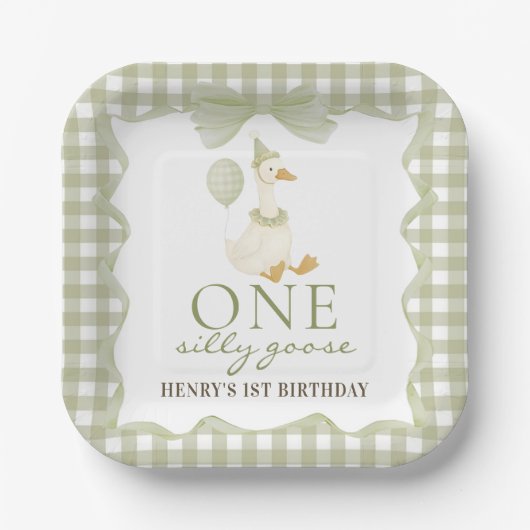  One Silly Goose Green 1st Birthday Paper Plate ペーパープレート (正面)