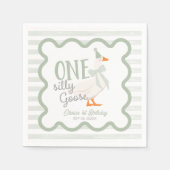 One Silly Goose Green Bow 1st Birthday スタンダードカクテルナプキン (正面)