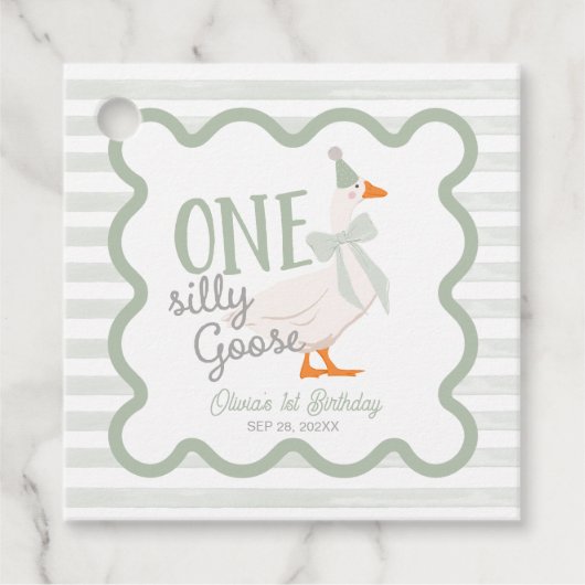 One Silly Goose Green Bow 1st Birthday フェイバータグ (正面)