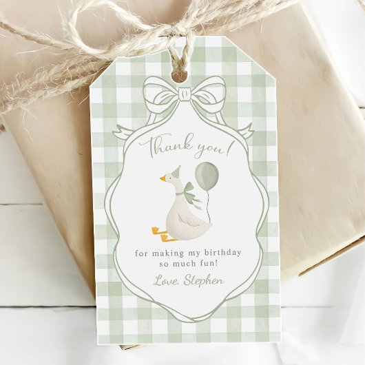 One Silly Goose Green Bow First Birthday ギフトタグ