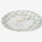 One Silly Goose Green Bow First Birthday ペーパープレート (アングル)