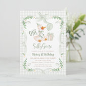 One Silly Goose Green Bow Floral 1st Birthday 招待状 (スタンド正面)