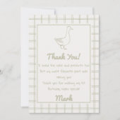 One Silly Goose Green Drawn 1st Birthday Thank You サンキューカード (正面)