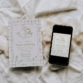 One Silly Goose Green Drawn 1st First Birthday  招待状