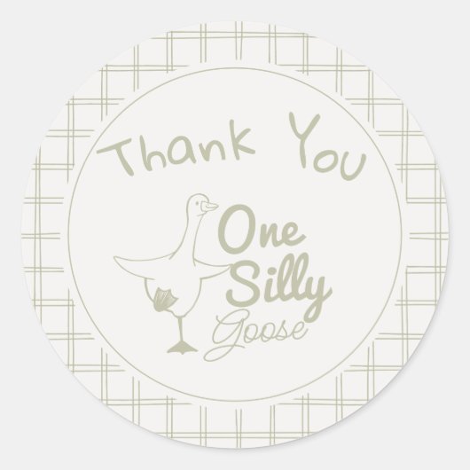 One Silly Goose Green Drawn Thank You 1st Birthday ラウンドシール (正面)