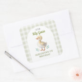 One Silly Goose Green Gingham Baby First Birthday スクエアシール (封筒)