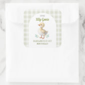 One Silly Goose Green Gingham Baby First Birthday スクエアシール (バッグ)