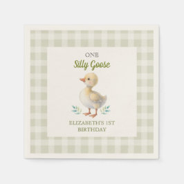 One Silly Goose Green Gingham Baby First Birthday スタンダードカクテルナプキン
